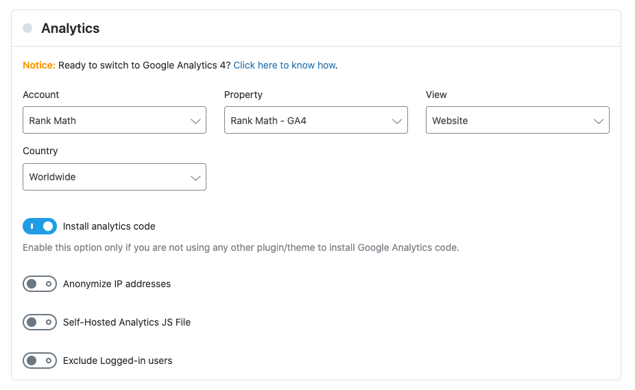 Enable Install Analytics code in Setup Wizard