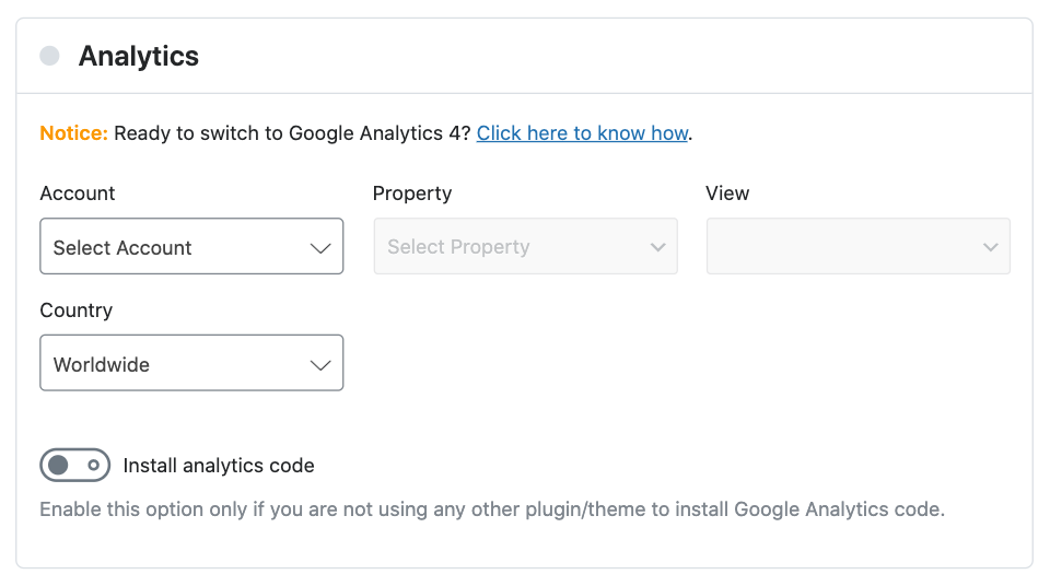 Google Analytics settings