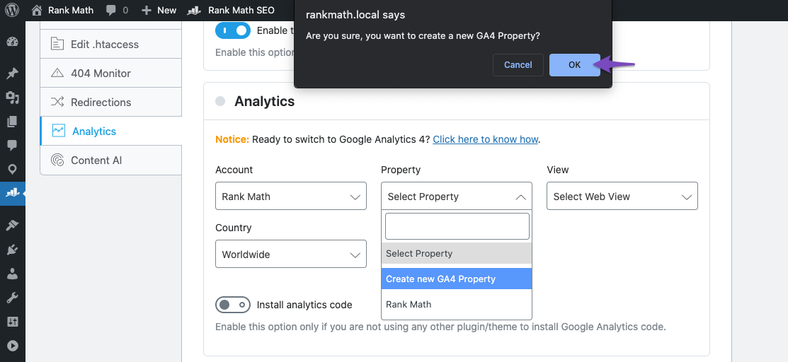 Criar nova propriedade do Google Analytics 4