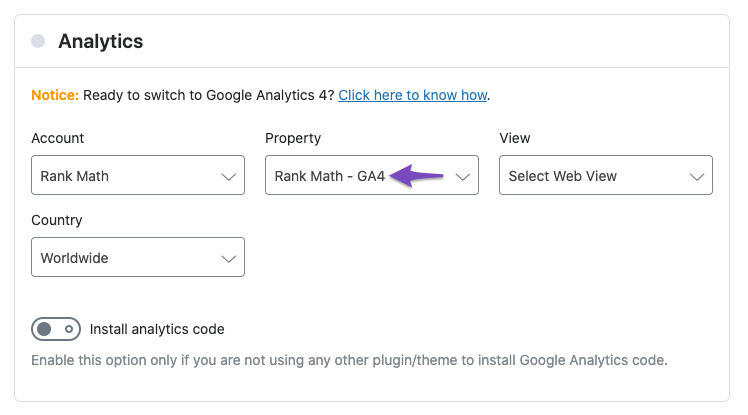 Select Google Analytics 4 property