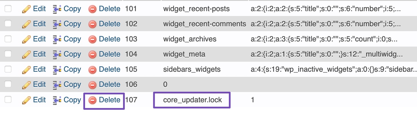 فایل core_updater.lock را حذف کنید