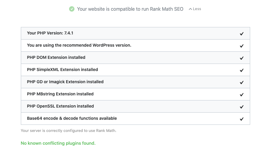 Rank Math plugin requirements in Setup Wizard