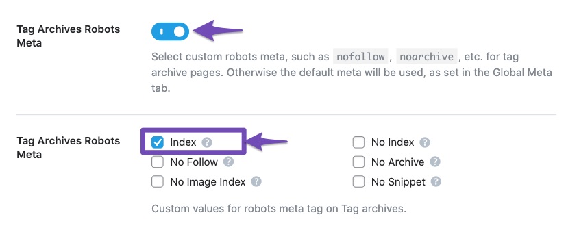 Set Noindex in Titles and Meta Settings