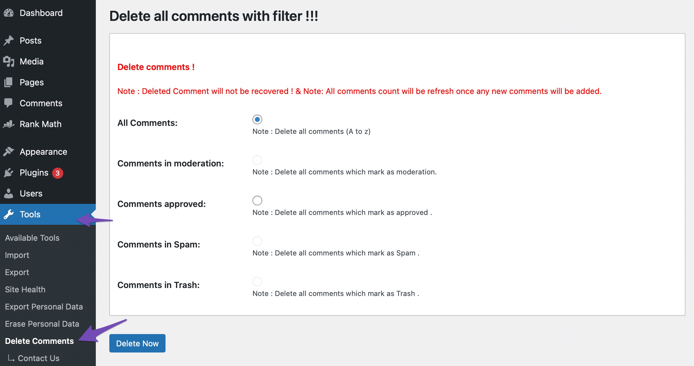 how-to-delete-all-comments-on-wordpress-rank-math