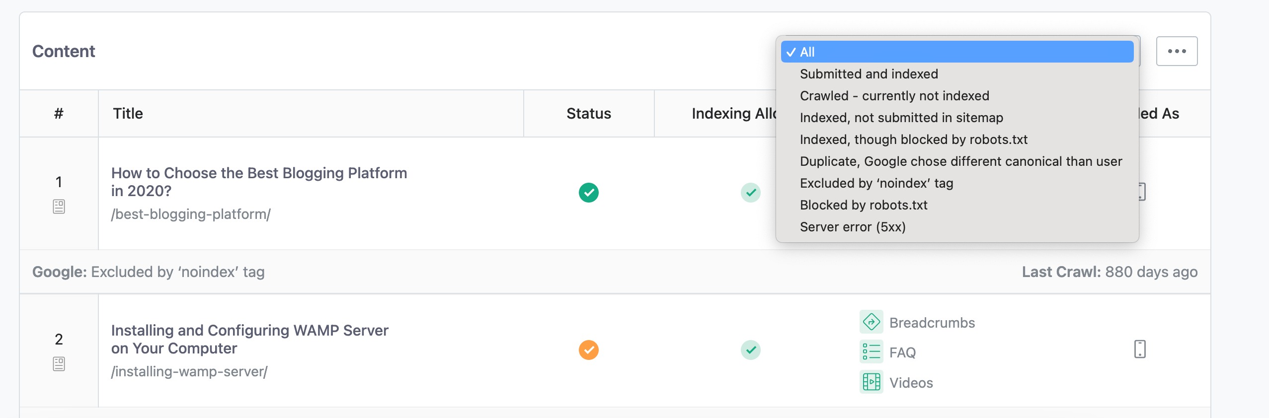 Filter posts by status reasons