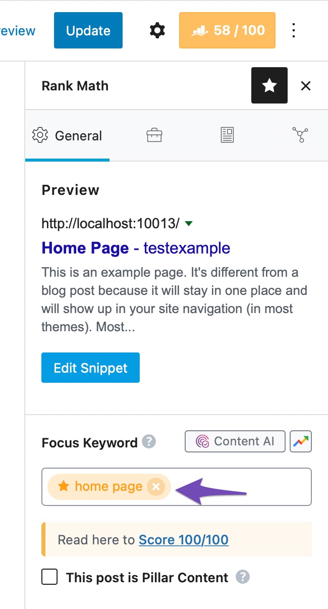 Add keyword to homepage