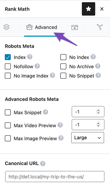 Rank Math Advanced Meta box