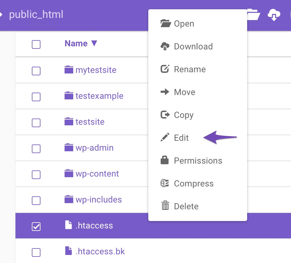 فایل htaccess را باز کنید