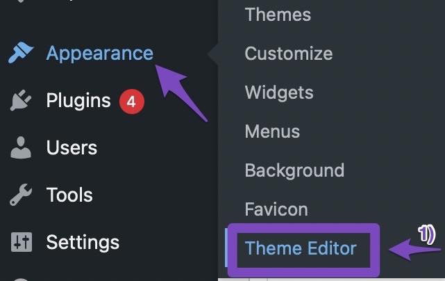 navigate to theme editor to add keywords to WordPress
