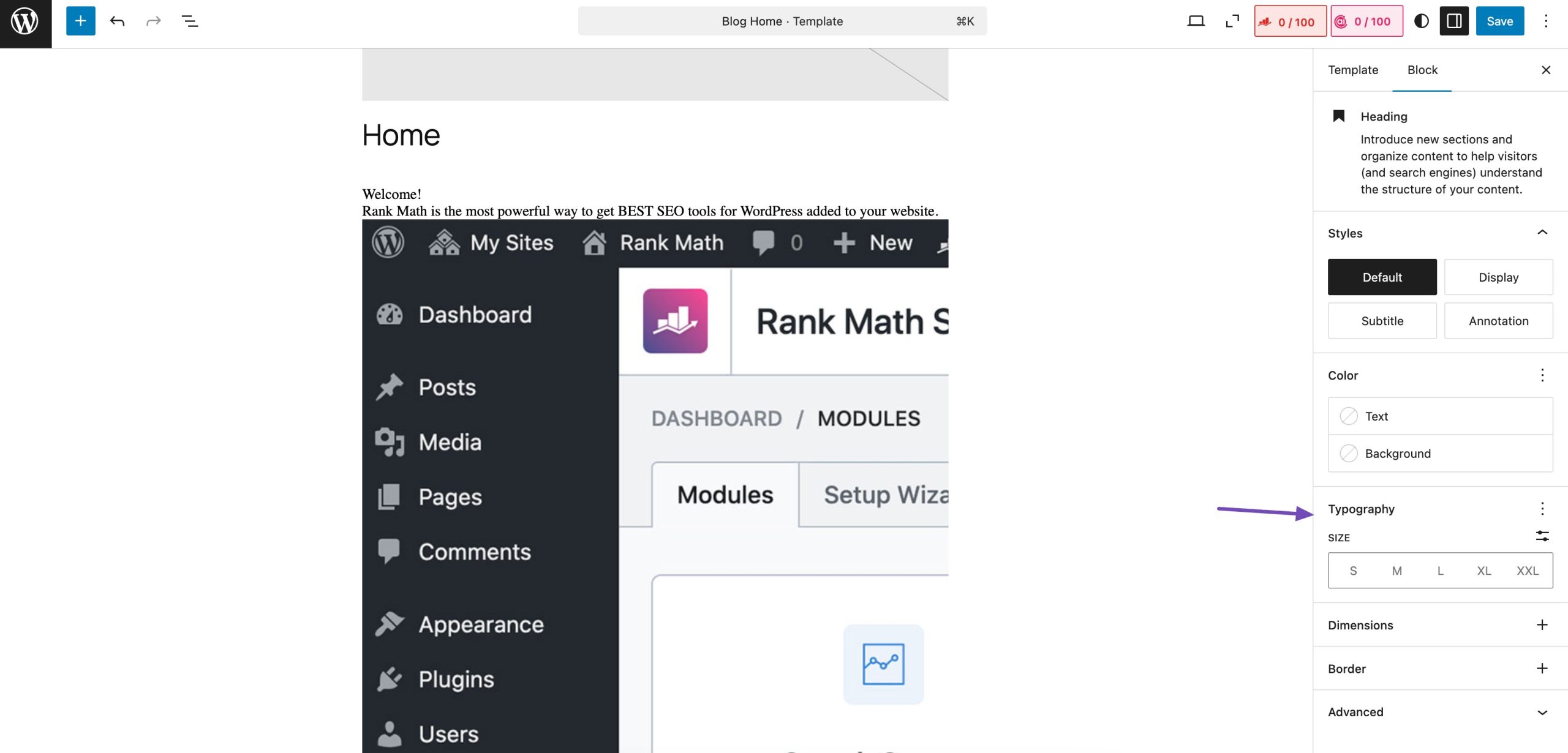 Change font size using Full-Site Editor