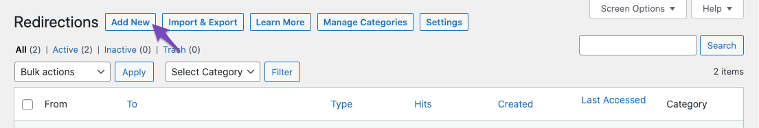 Add new redirection in Rank Math