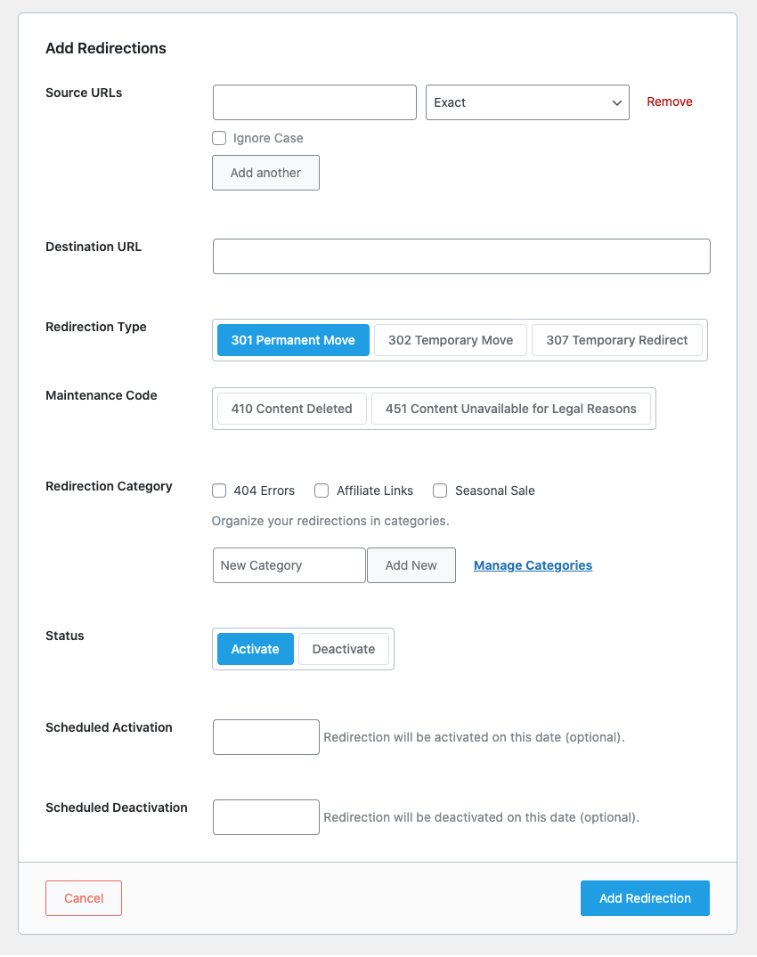 Redirection form