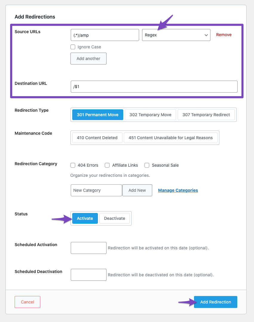 Add regex redirect