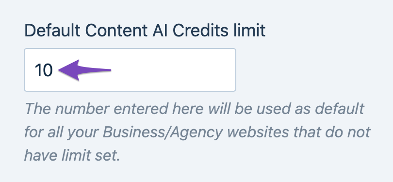 Default Content AI Credits Limit