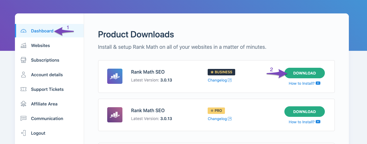 Download the latest version of Rank Math PRO