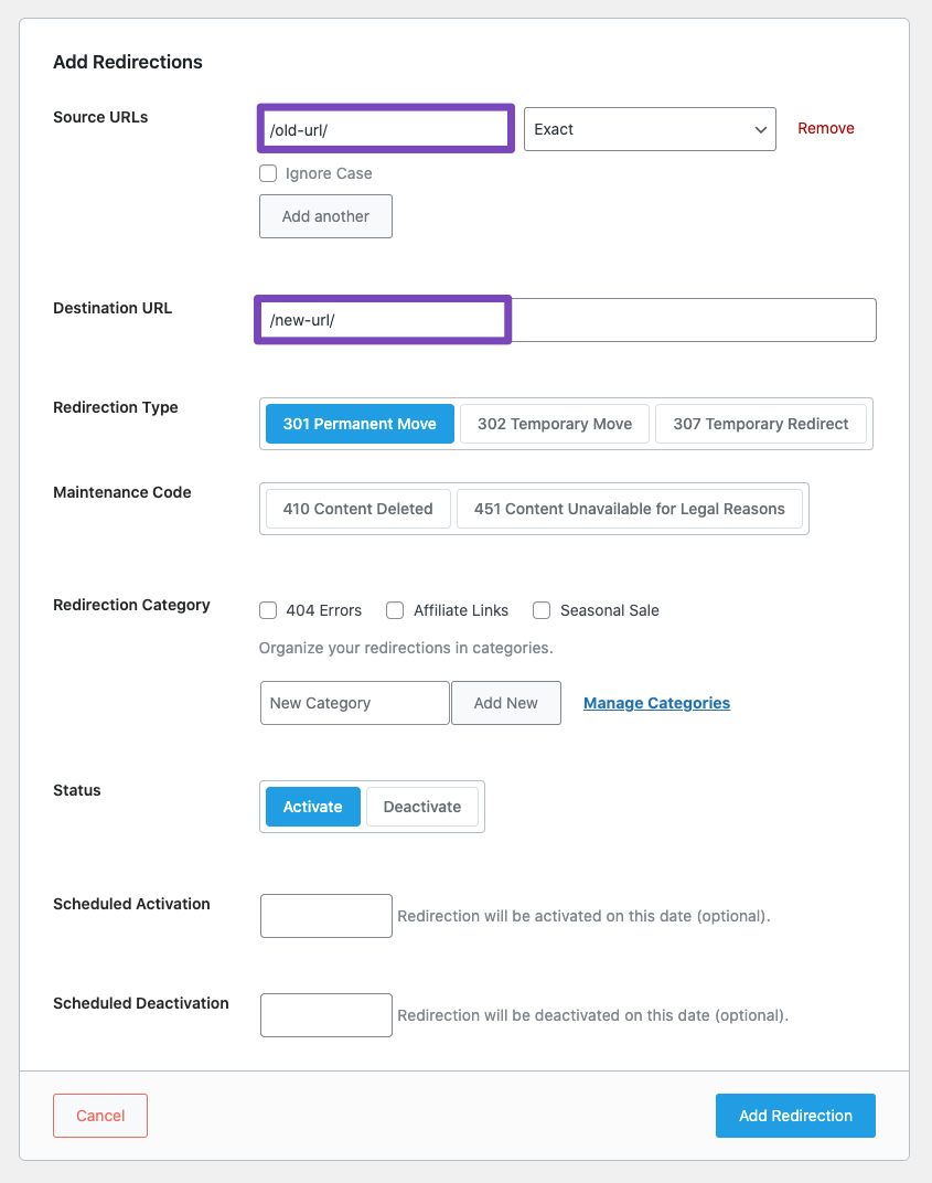 Redirection example