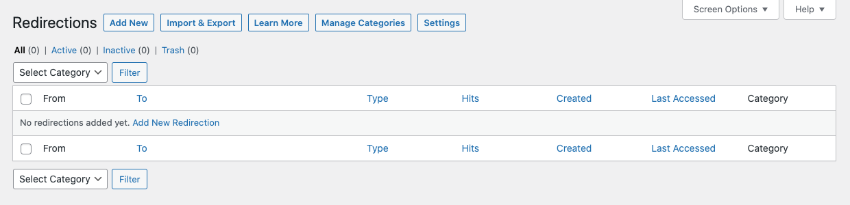 Redirections page