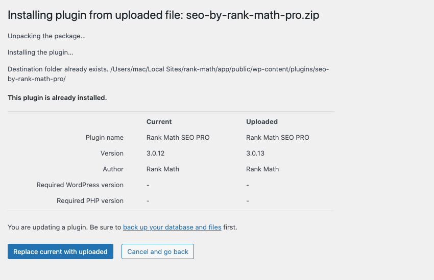 Replace existing Rank Math PRO plugin