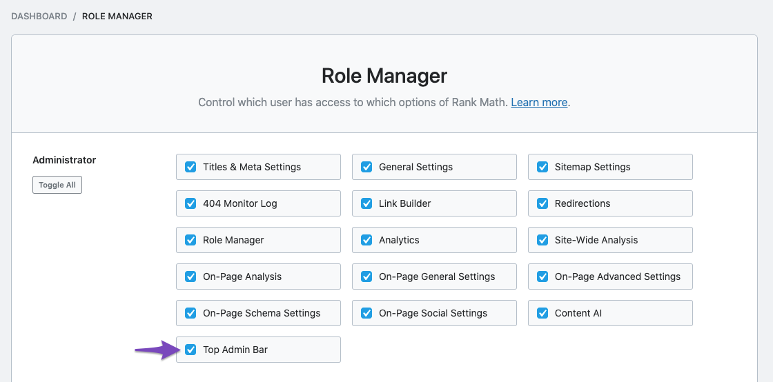 Top Admin Bar access