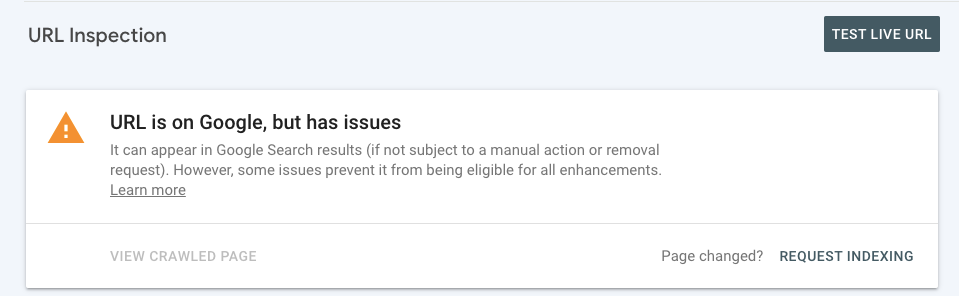 URL inspection page indexed without content