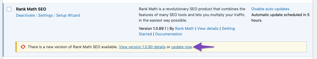 Update Rank Math not the latest version