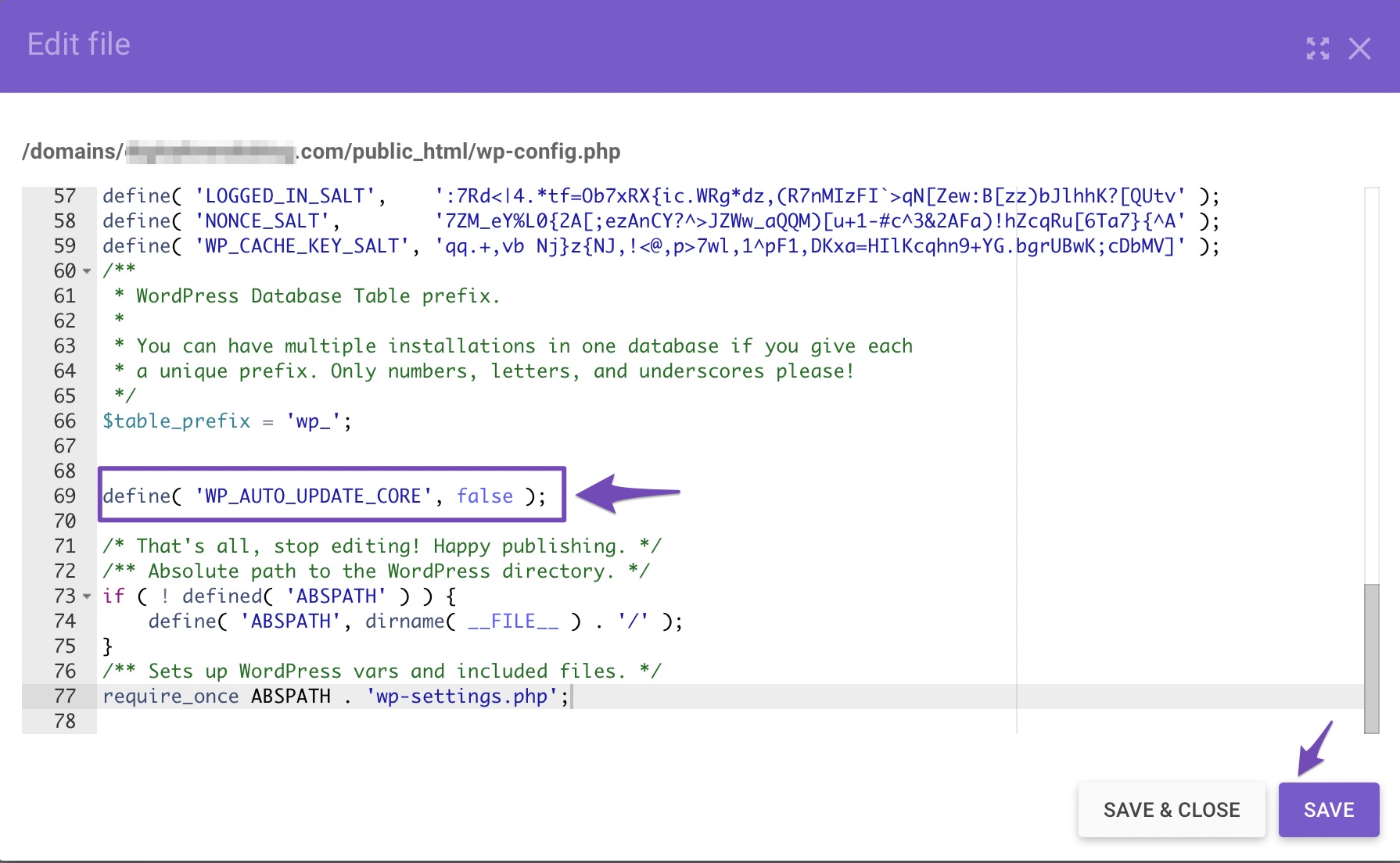 Snippet de código para desativar as atualizações automáticas