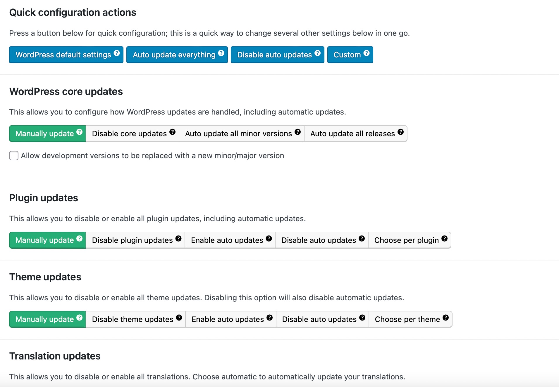 Configurações do Easy Update Manager