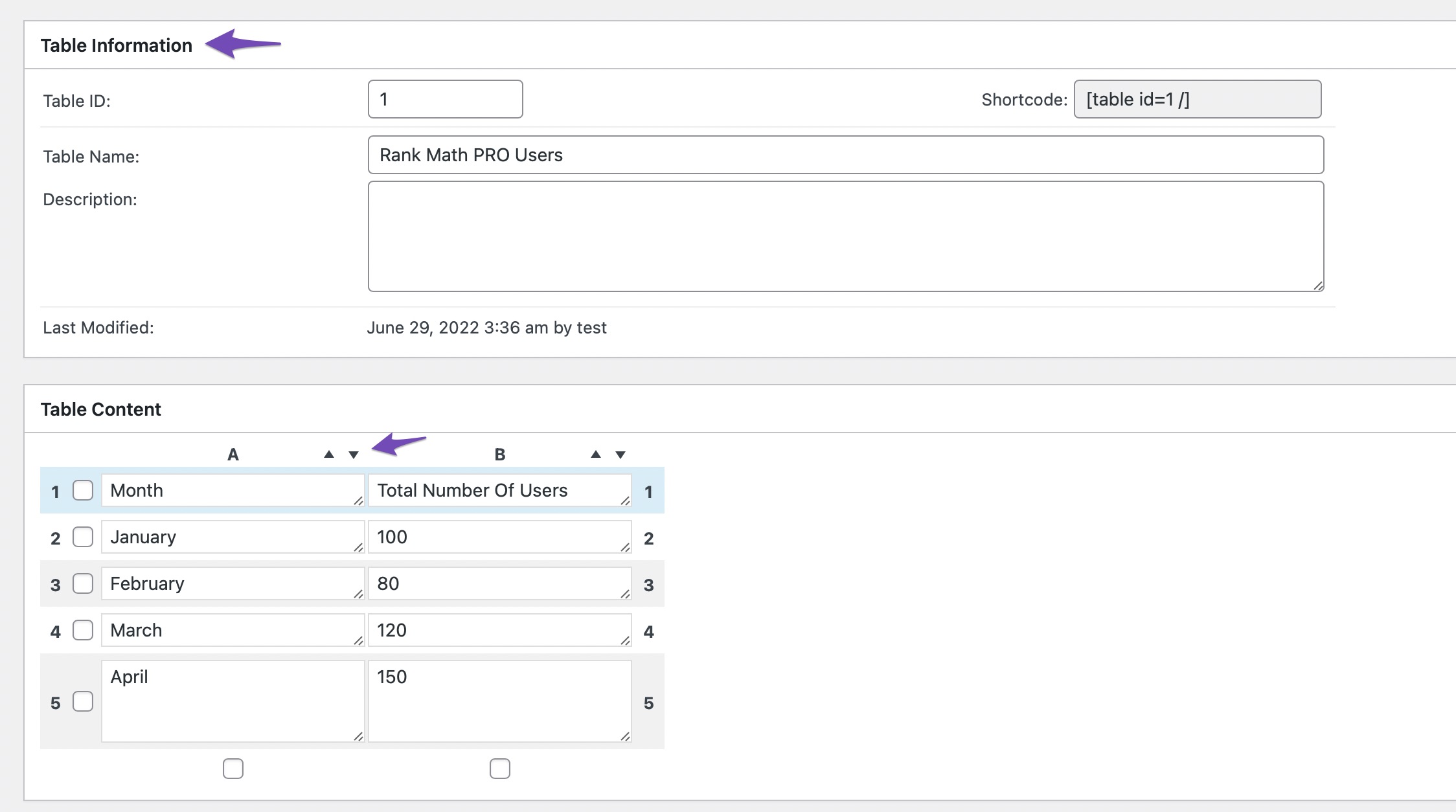 Enter table data