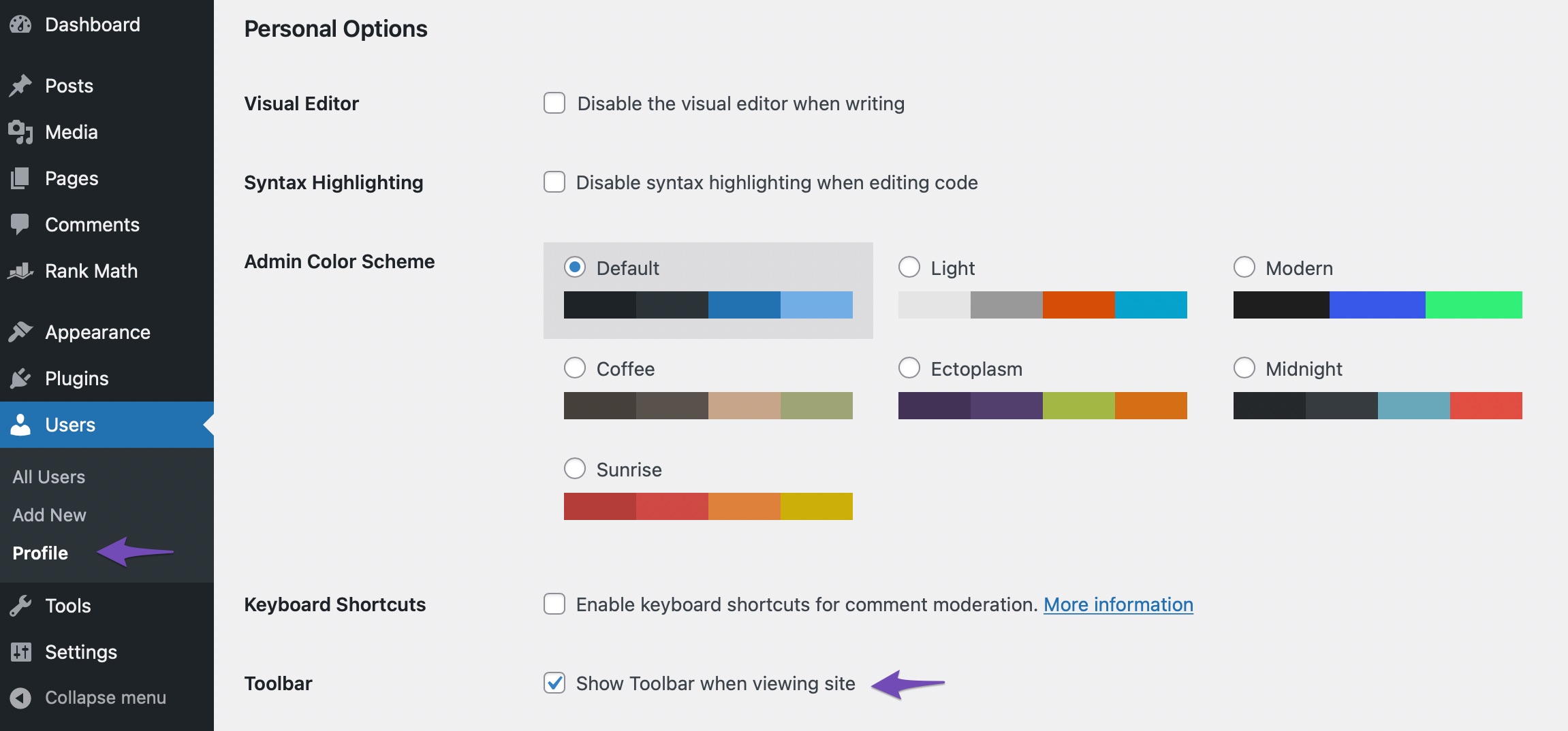 check user profile settings