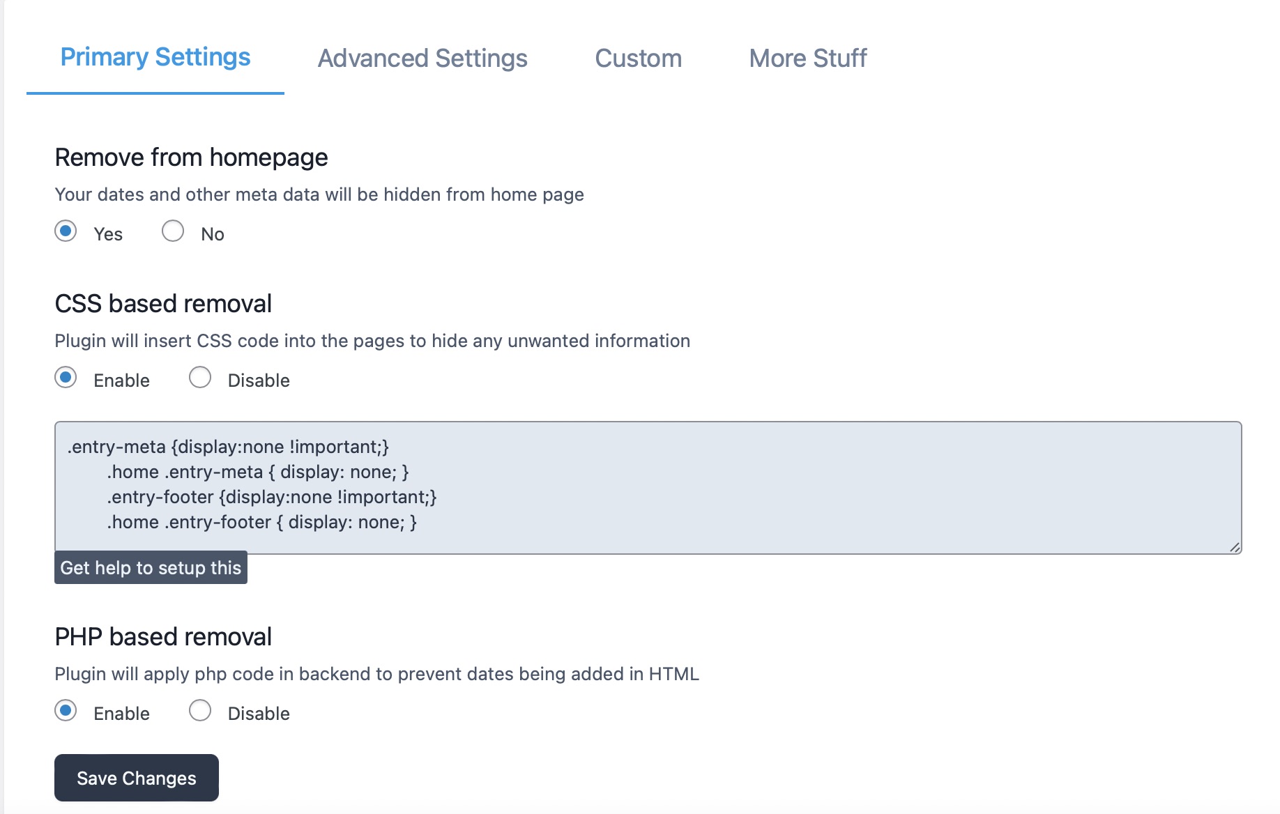 WP Meta and Date Remover plugin settings