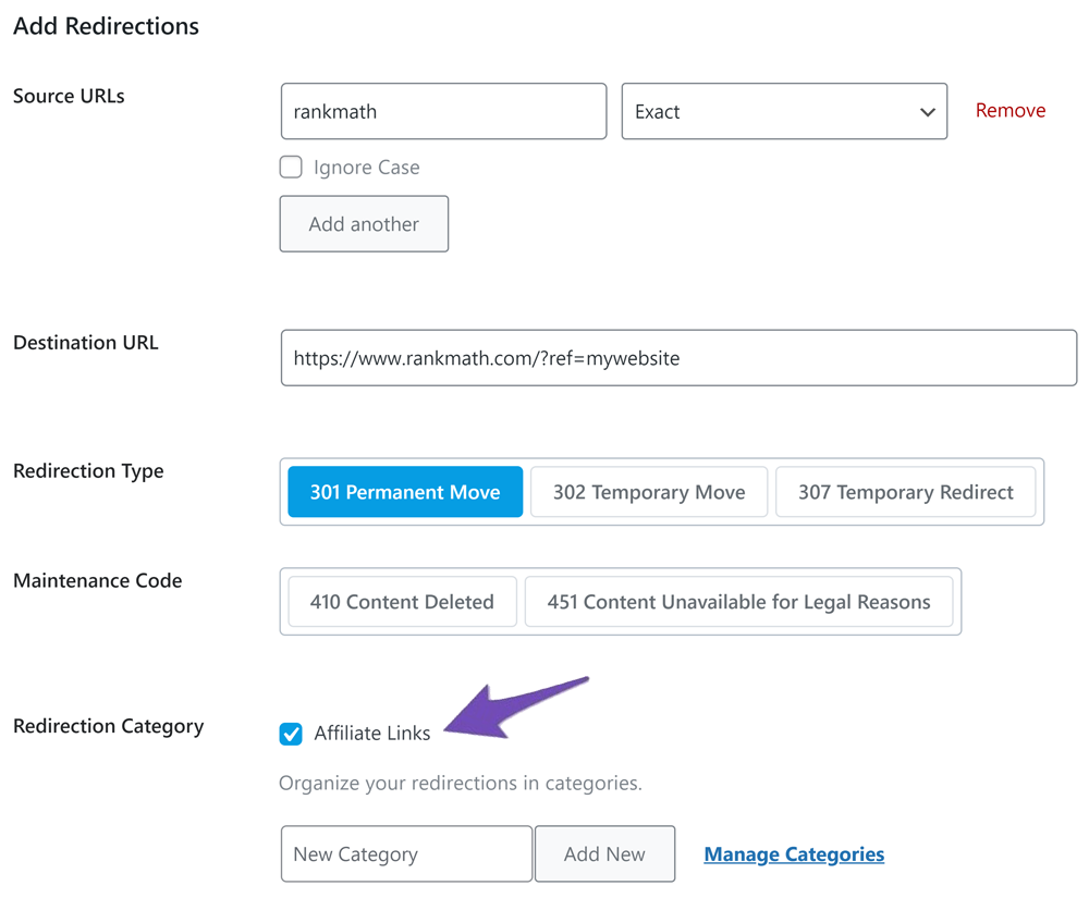 Affiliate Redirection Category