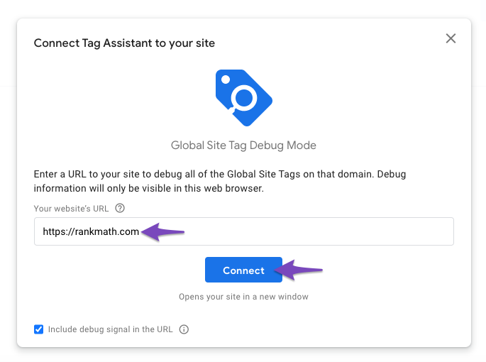 Connect with Tag Assistant