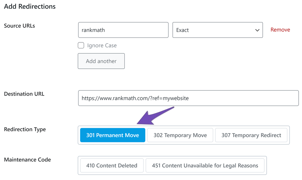 Choose Redirection Type