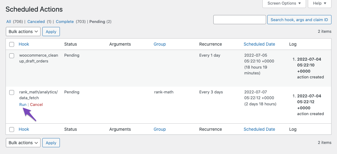 Run Rank Math Analytics data fetch manually.