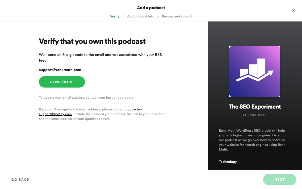 Spotify Podcast email verification
