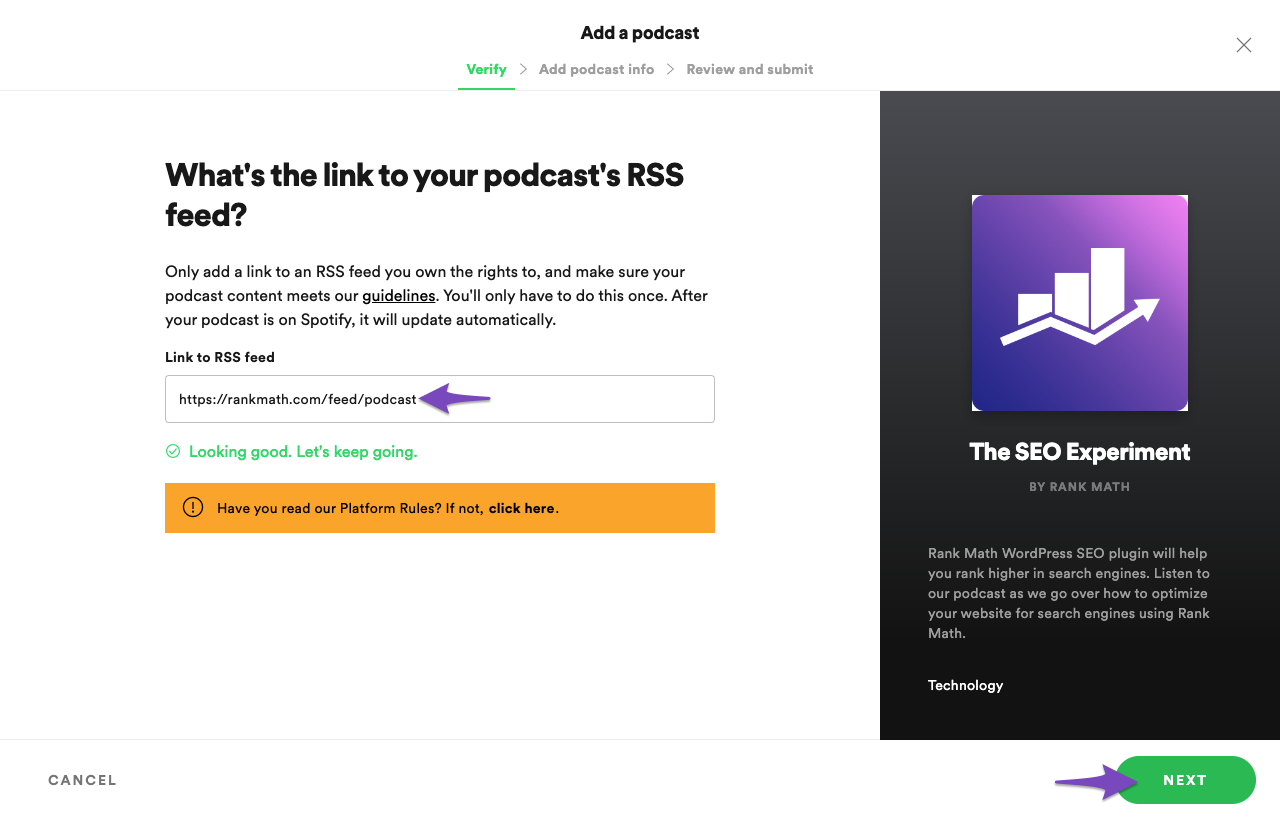 Submit Podcast RSS feed on Spotify