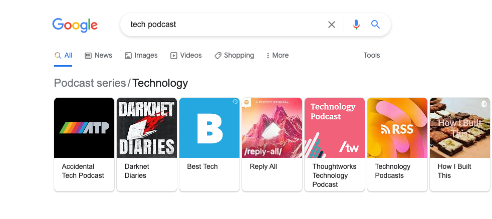 Tech podcasts on Google