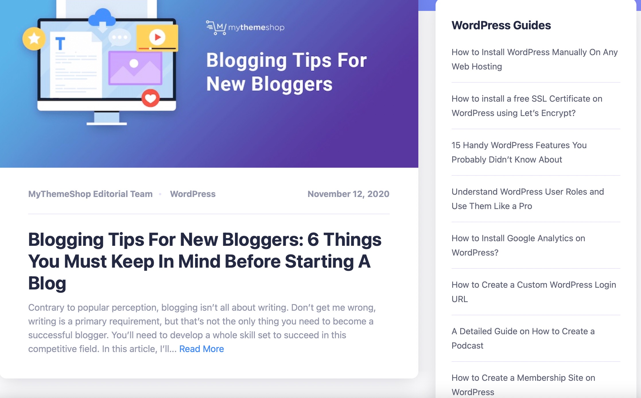 Featured posts in WordPress example