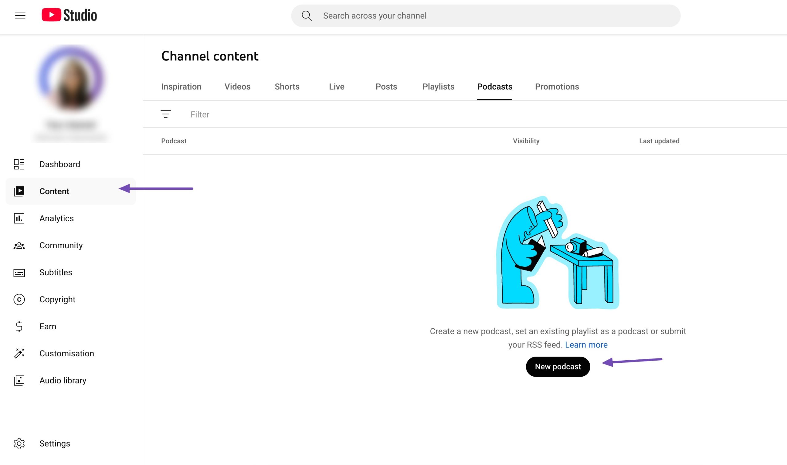 Podcast in YouTube Sudio