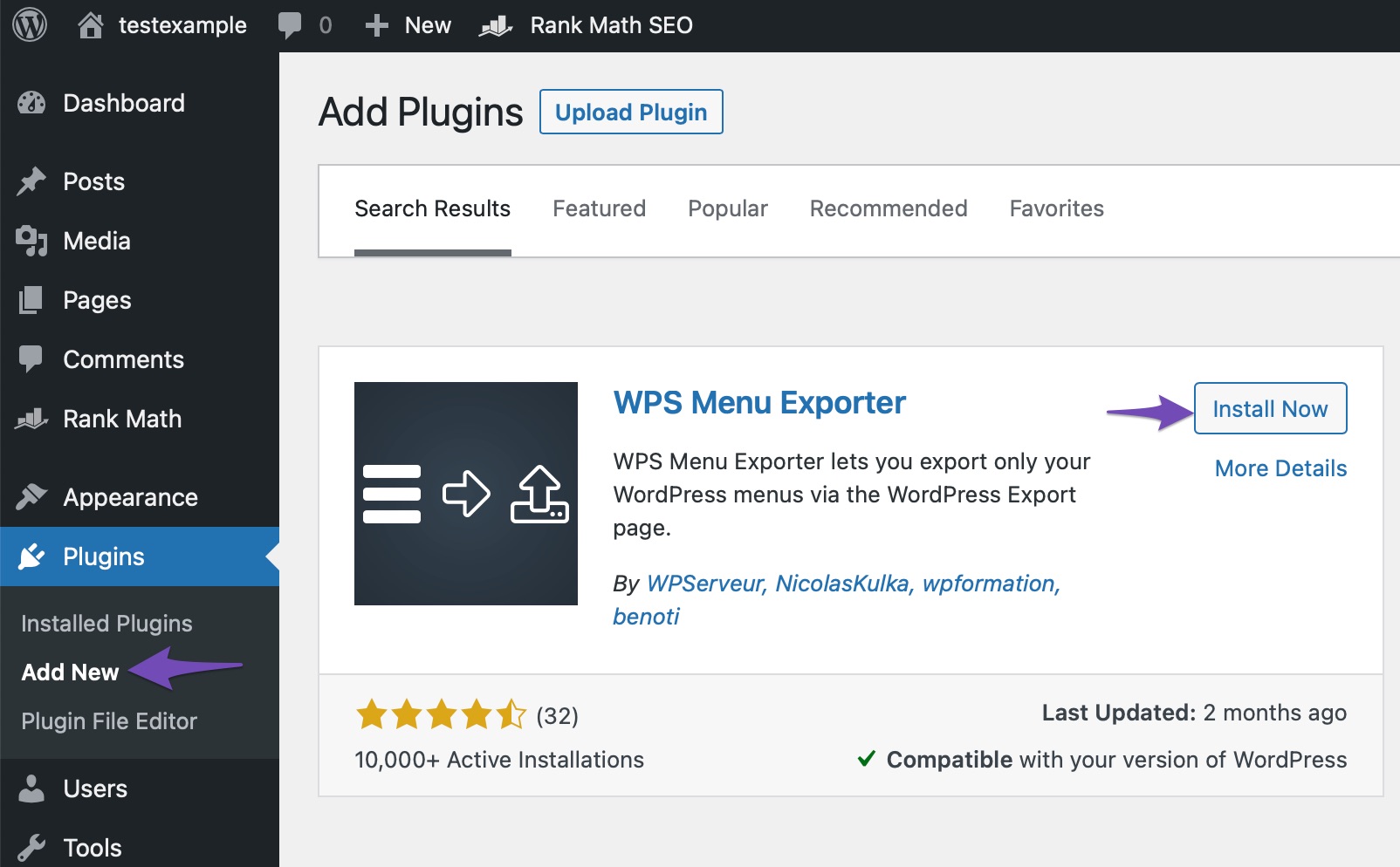 افزونه WPS Menu Exporter را نصب و فعال کنید
