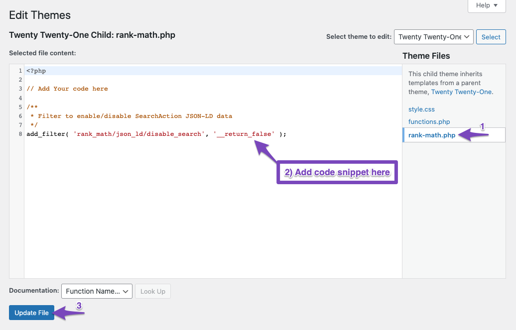 Add Sitelinks Searchbox Schema using Filter