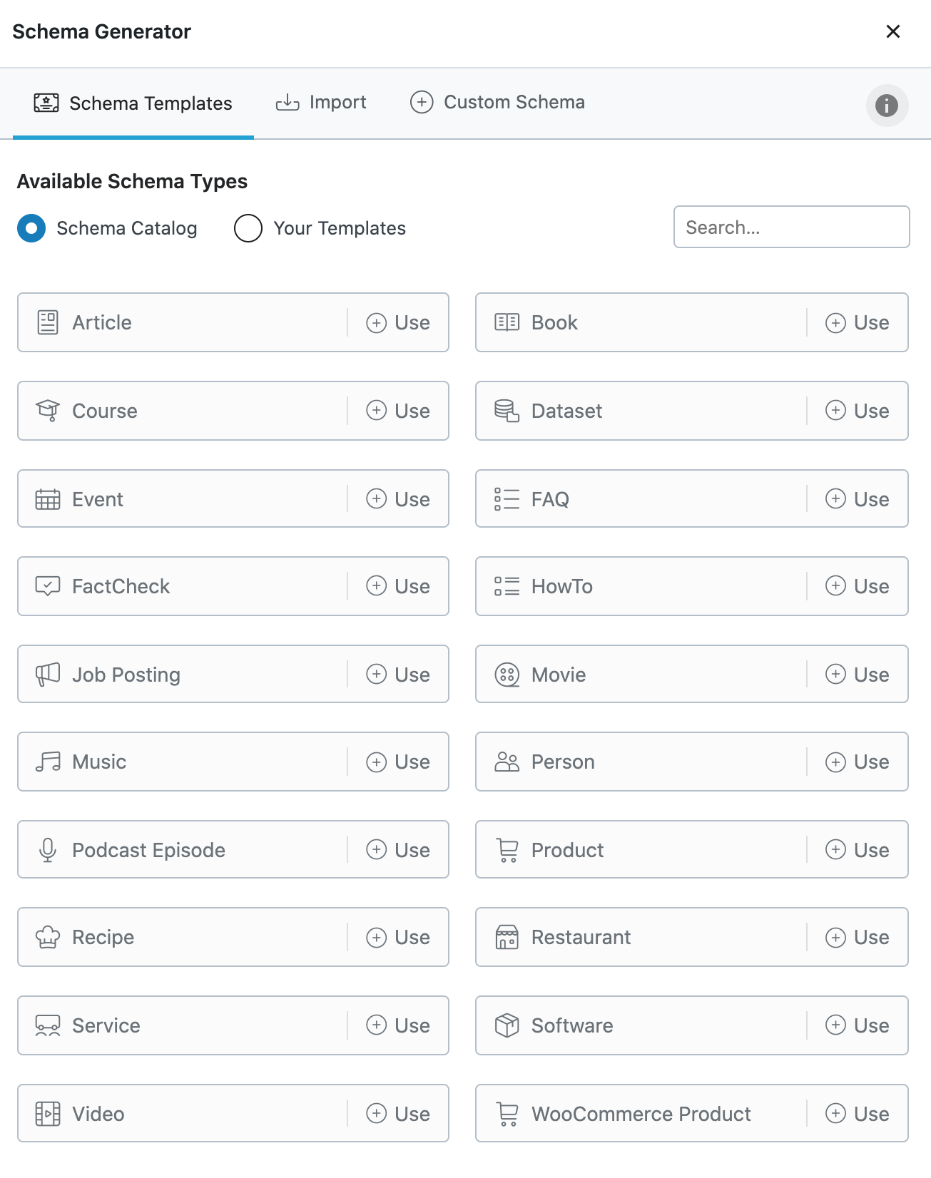 Available Schema types in Schema Generator