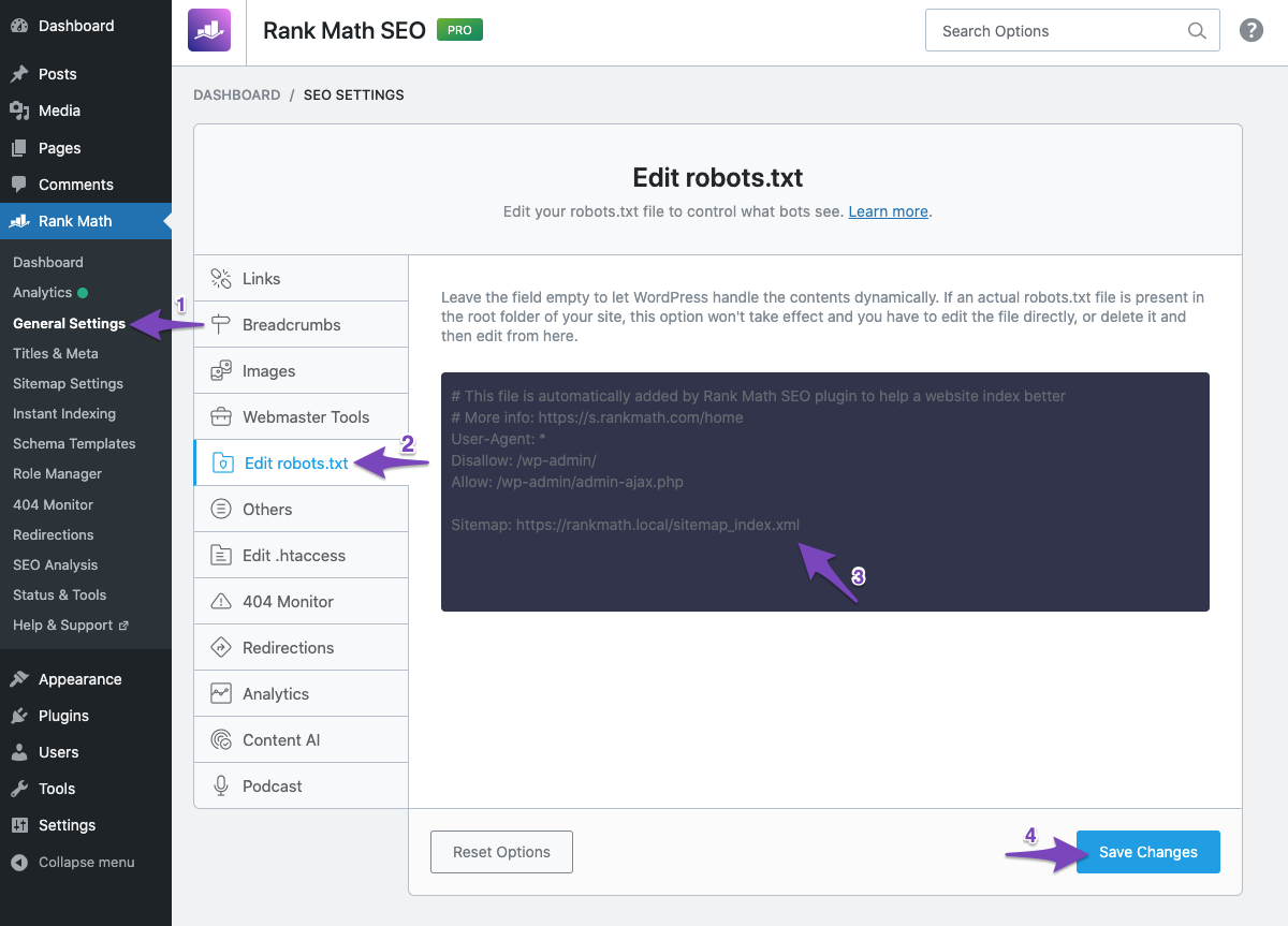 Edit robots.txt in Rank Math