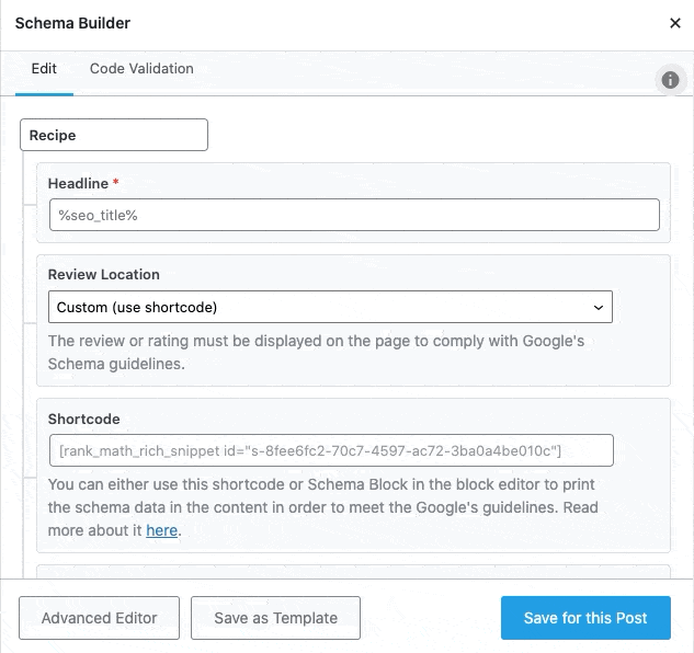 Recipe Schema Builder