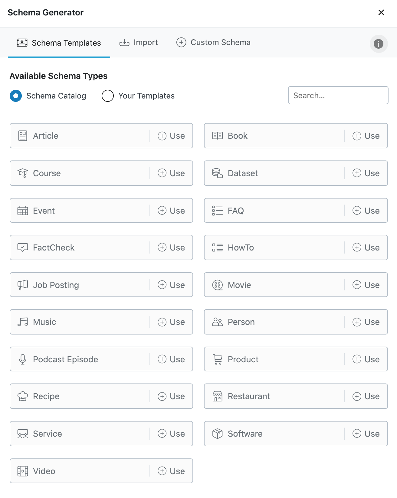 Schema Generator Interface