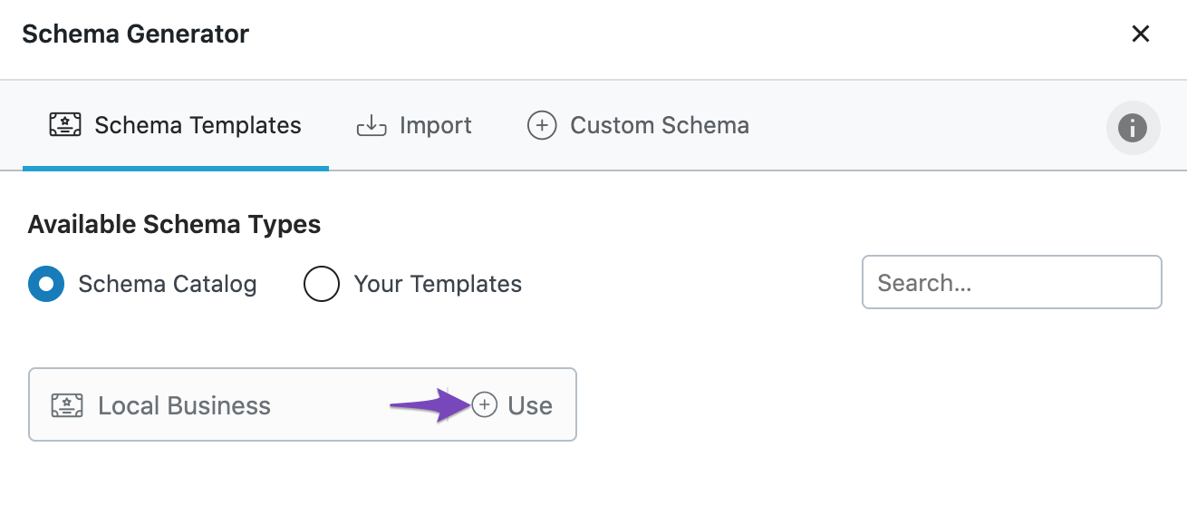 Use Local Business Schema from Schema Generator