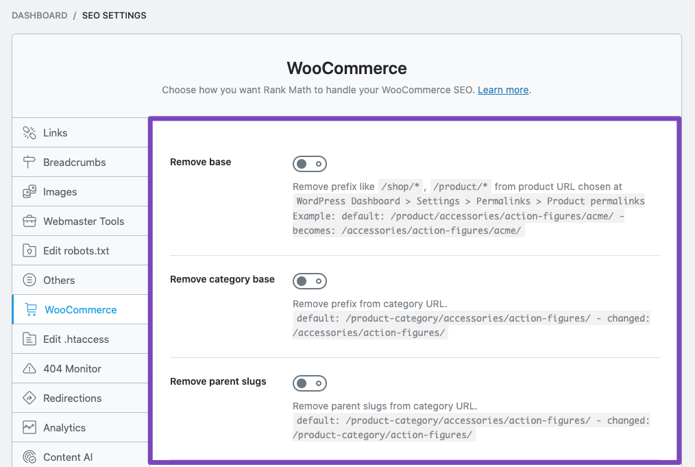 WooCommerce Permalinks Features