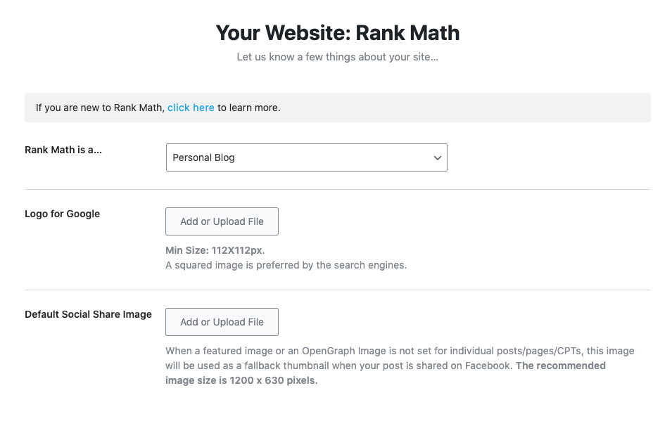 Your website details - Rank Math Setup Wizard