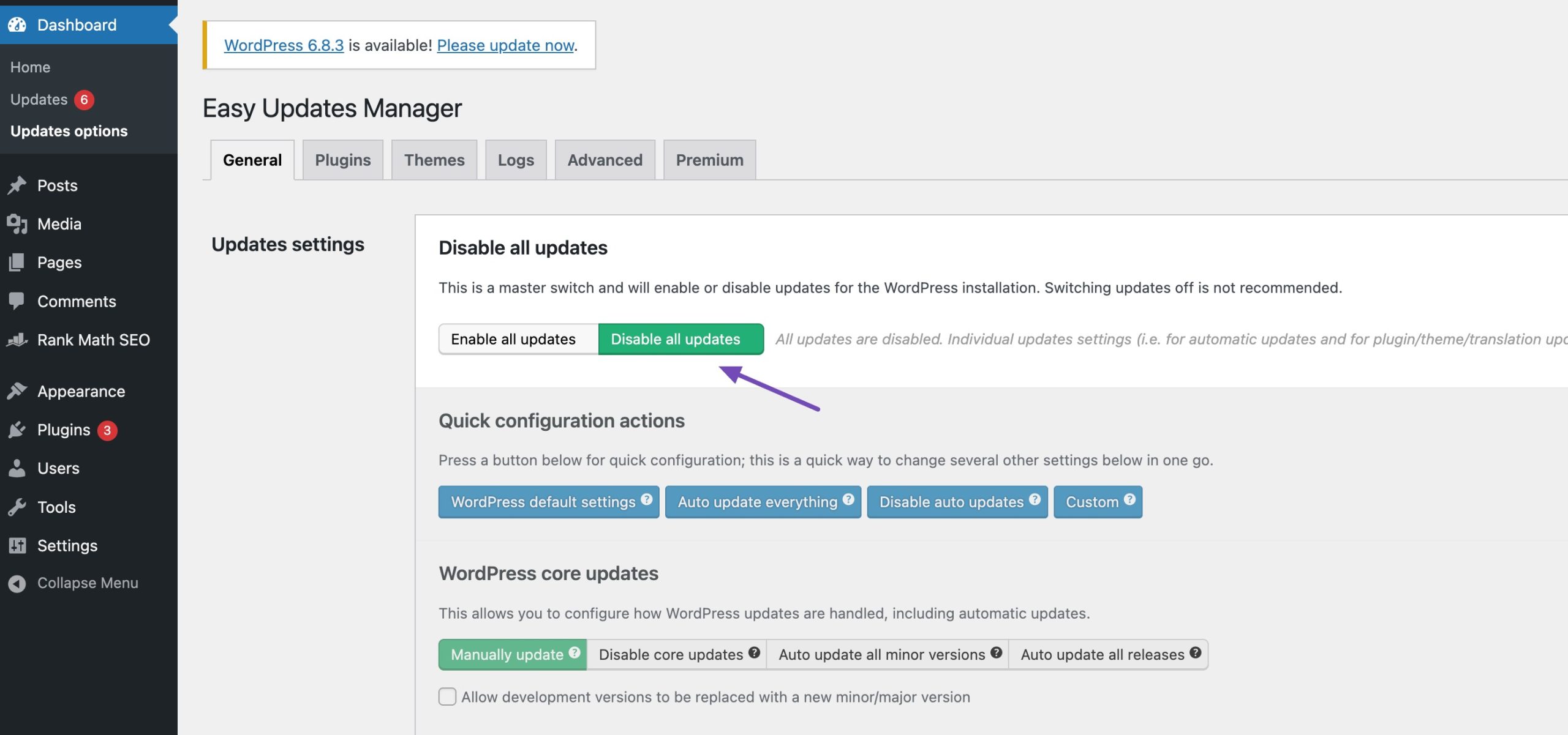 Disable all updates option