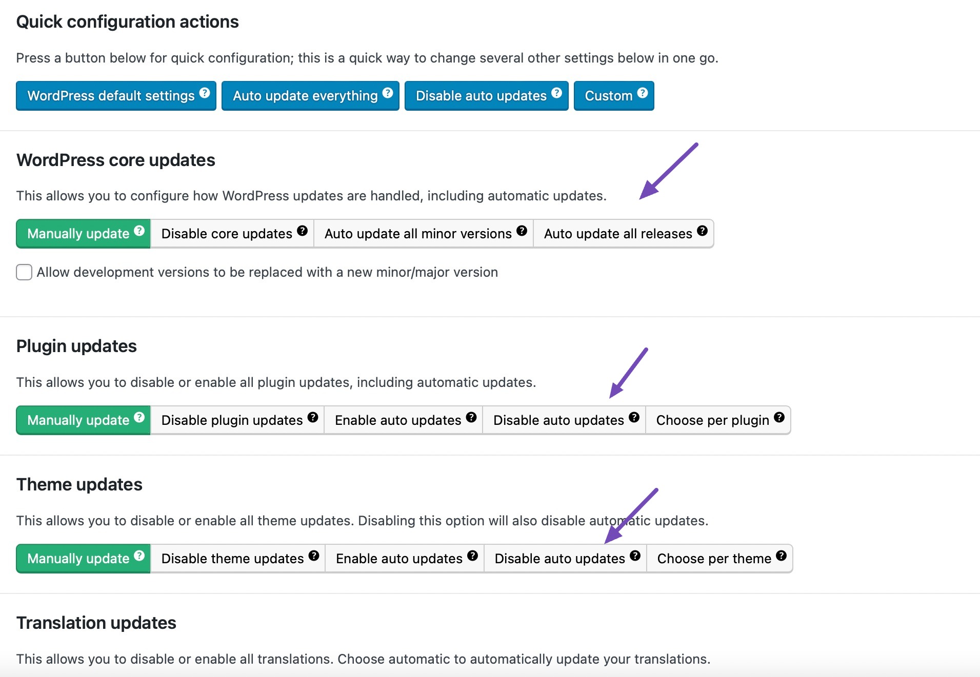 Easy Update Manager settings